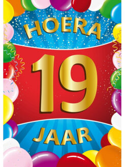 Bellatio Decorations Verjaardag deurposter - 19 jaar - multi - 59 x 84 cm - leeftijd feestartikelen