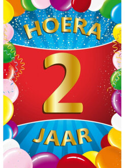 Bellatio Decorations Verjaardag deurposter - 2 jaar - multi - 59 x 42 cm - leeftijd feestartikelen
