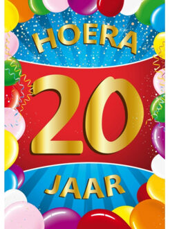 Bellatio Decorations Verjaardag deurposter - 20 jaar - multi - 59 x 84 cm - leeftijd feestartikelen