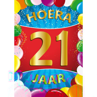 Bellatio Decorations Verjaardag deurposter - 21 jaar - multi - 59 x 84 cm - leeftijd feestartikelen