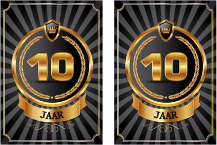 Bellatio Decorations Verjaardag deurposter - 2x - 10 jaar - goud - 59 x 42 cm - leeftijd feestartikelen