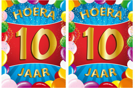 Bellatio Decorations Verjaardag deurposter - 2x - 10 jaar - multi - 59 x 84 cm - leeftijd feestartikelen