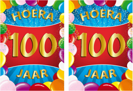Bellatio Decorations Verjaardag deurposter - 2x - 100 jaar - multi - 59 x 84 cm - leeftijd feestartikelen