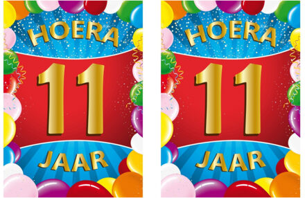 Bellatio Decorations Verjaardag deurposter - 2x - 11 jaar - multi - 59 x 84 cm - leeftijd feestartikelen