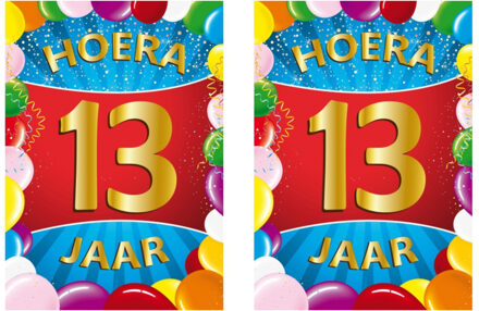 Bellatio Decorations Verjaardag deurposter - 2x - 13 jaar - multi - 59 x 84 cm - leeftijd feestartikelen