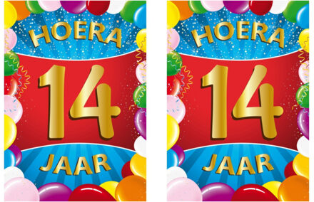 Bellatio Decorations Verjaardag deurposter - 2x - 14 jaar - multi - 59 x 84 cm - leeftijd feestartikelen
