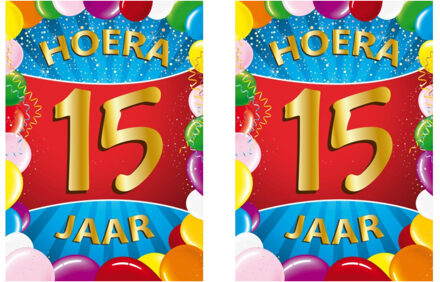 Bellatio Decorations Verjaardag deurposter - 2x - 15 jaar - multi - 59 x 84 cm - leeftijd feestartikelen