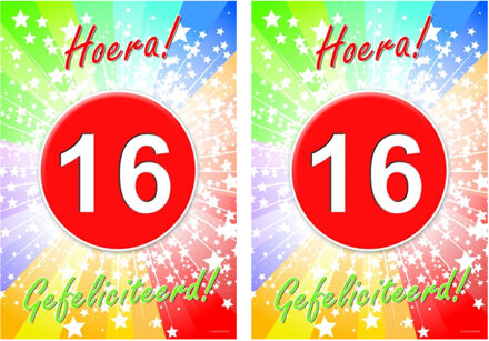 Bellatio Decorations Verjaardag deurposter - 2x - 16 jaar - 59 x 42 cm - leeftijd feestartikelen