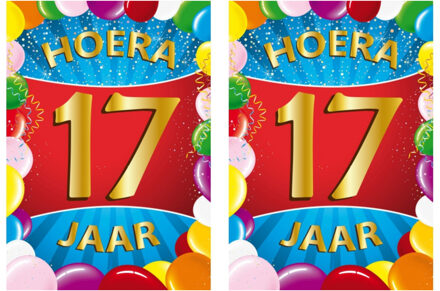 Bellatio Decorations Verjaardag deurposter - 2x - 17 jaar - multi - 59 x 84 cm - leeftijd feestartikelen