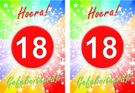 Bellatio Decorations Verjaardag deurposter - 2x - 18 jaar - 59 x 42 cm - leeftijd feestartikelen