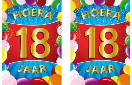 Bellatio Decorations Verjaardag deurposter - 2x - 18 jaar - multi - 59 x 42 cm - leeftijd feestartikelen