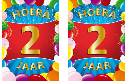 Bellatio Decorations Verjaardag deurposter - 2x - 2 jaar - multi - 59 x 42 cm - leeftijd feestartikelen
