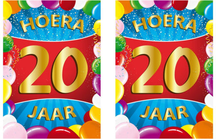 Bellatio Decorations Verjaardag deurposter - 2x - 20 jaar - multi - 59 x 84 cm - leeftijd feestartikelen