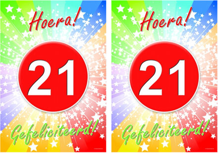 Bellatio Decorations Verjaardag deurposter - 2x - 21 jaar - 59 x 42 cm - leeftijd feestartikelen