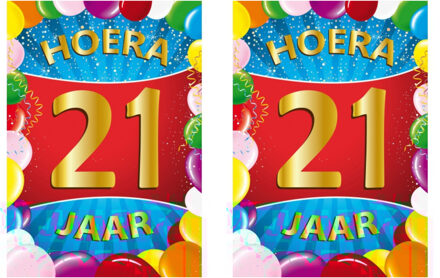 Bellatio Decorations Verjaardag deurposter - 2x - 21 jaar - multi - 59 x 84 cm - leeftijd feestartikelen