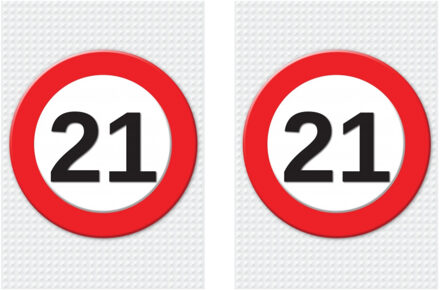 Bellatio Decorations Verjaardag deurposter - 2x - 21 jaar - stopbord - 59 x 84 cm - leeftijd feestartikelen