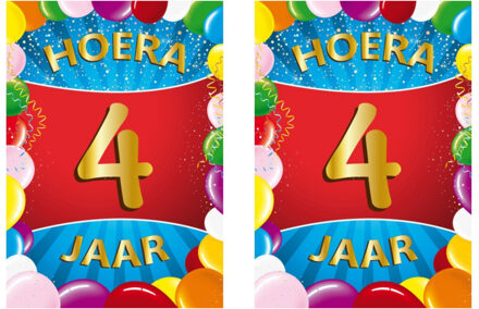 Bellatio Decorations Verjaardag deurposter - 2x - 4 jaar - multi - 59 x 84 cm - leeftijd feestartikelen