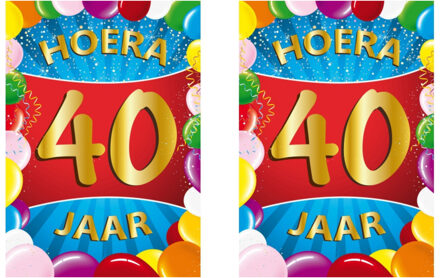 Bellatio Decorations Verjaardag deurposter - 2x - 40 jaar - multi - 59 x 84 cm - leeftijd feestartikelen