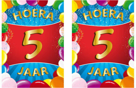 Bellatio Decorations Verjaardag deurposter - 2x - 5 jaar - multi - 59 x 84 cm - leeftijd feestartikelen