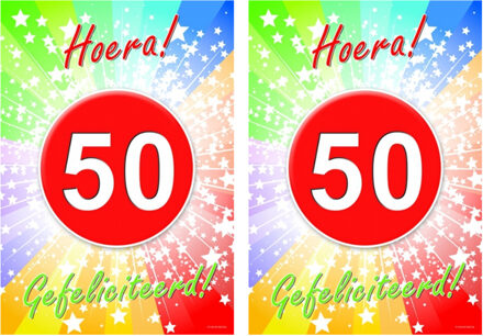 Bellatio Decorations Verjaardag deurposter - 2x - 50 jaar - abraham/sarah - 59 x 42 cm - leeftijd feestartikelen