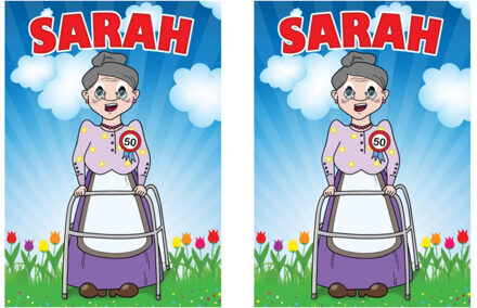 Bellatio Decorations Verjaardag deurposter - 2x - 50 jaar - Sarah - 59 x 84 cm - leeftijd feestartikelen - Oma poster