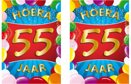 Bellatio Decorations Verjaardag deurposter - 2x - 55 jaar - multi - 59 x 84 cm - leeftijd feestartikelen