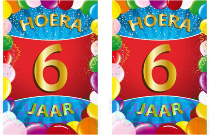 Bellatio Decorations Verjaardag deurposter - 2x - 6 jaar - multi - 59 x 84 cm - leeftijd feestartikelen
