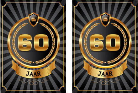 Bellatio Decorations Verjaardag deurposter - 2x - 60 jaar - goud - 59 x 42 cm - leeftijd feestartikelen