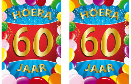 Bellatio Decorations Verjaardag deurposter - 2x - 60 jaar - multi - 59 x 84 cm - leeftijd feestartikelen