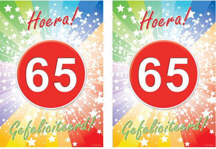 Bellatio Decorations Verjaardag deurposter - 2x - 65 jaar - 59 x 42 cm - leeftijd feestartikelen
