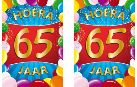 Bellatio Decorations Verjaardag deurposter - 2x - 65 jaar - multi - 59 x 84 cm - leeftijd feestartikelen