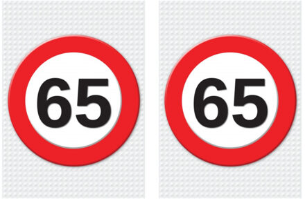 Bellatio Decorations Verjaardag deurposter - 2x - 65 jaar - stopbord - 59 x 84 cm - leeftijd feestartikelen