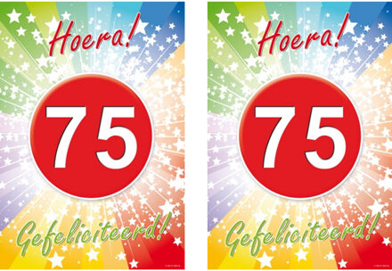 Bellatio Decorations Verjaardag deurposter - 2x - 75 jaar - 59 x 42 cm - leeftijd feestartikelen