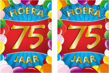 Bellatio Decorations Verjaardag deurposter - 2x - 75 jaar - multi - 59 x 84 cm - leeftijd feestartikelen