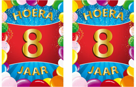Bellatio Decorations Verjaardag deurposter - 2x - 8 jaar - multi - 59 x 84 cm - leeftijd feestartikelen