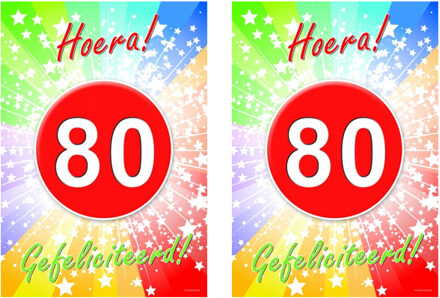 Bellatio Decorations Verjaardag deurposter - 2x - 80 jaar - 59 x 42 cm - leeftijd feestartikelen