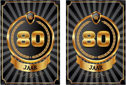 Bellatio Decorations Verjaardag deurposter - 2x - 80 jaar - goud - 59 x 42 cm - leeftijd feestartikelen