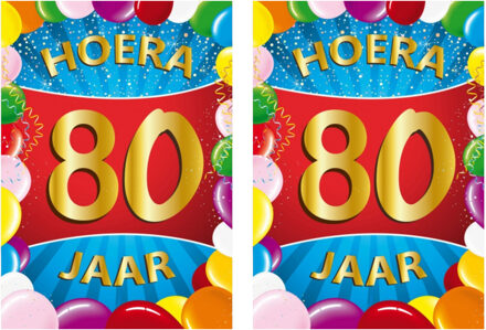 Bellatio Decorations Verjaardag deurposter - 2x - 80 jaar - multi - 59 x 84 cm - leeftijd feestartikelen