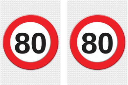 Bellatio Decorations Verjaardag deurposter - 2x - 80 jaar - stopbord - 59 x 84 cm - leeftijd feestartikelen