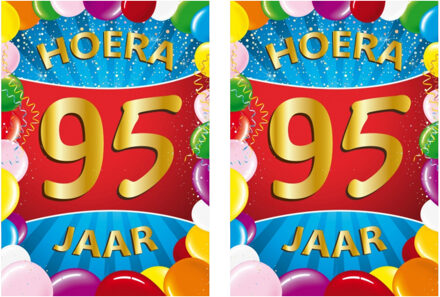 Bellatio Decorations Verjaardag deurposter - 2x - 95 jaar - multi - 59 x 84 cm - leeftijd feestartikelen