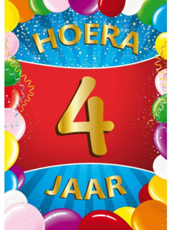 Bellatio Decorations Verjaardag deurposter - 4 jaar - multi - 59 x 84 cm - leeftijd feestartikelen