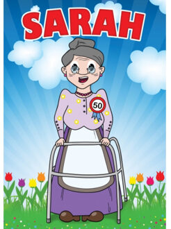 Bellatio Decorations Verjaardag deurposter - 50 jaar - Sarah - 59 x 84 cm - leeftijd feestartikelen - Oma poster