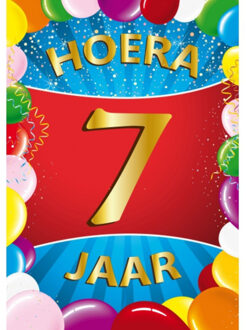 Bellatio Decorations Verjaardag deurposter - 7 jaar - multi - 59 x 84 cm - leeftijd feestartikelen