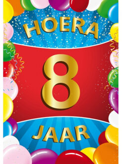 Bellatio Decorations Verjaardag deurposter - 8 jaar - multi - 59 x 84 cm - leeftijd feestartikelen