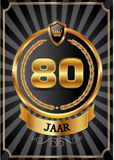 Bellatio Decorations Verjaardag deurposter - 80 jaar - goud - 59 x 42 cm - leeftijd feestartikelen