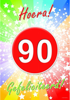 Bellatio Decorations Verjaardag deurposter - 90 jaar - 59 x 42 cm - leeftijd feestartikelen