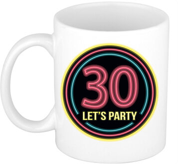 Bellatio Decorations Verjaardag mok / beker - Lets party 30 jaar - neon - 300 ml - feest mokken Zwart