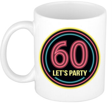 Bellatio Decorations Verjaardag mok / beker - Lets party 60 jaar - neon - 300 ml - feest mokken Multikleur