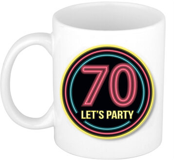 Bellatio Decorations Verjaardag mok / beker - Lets party 70 jaar - neon - 300 ml - feest mokken Zwart