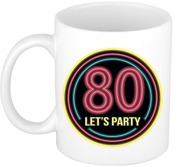 Bellatio Decorations Verjaardag mok / beker - Lets party 80 jaar - neon - 300 ml - feest mokken Multikleur